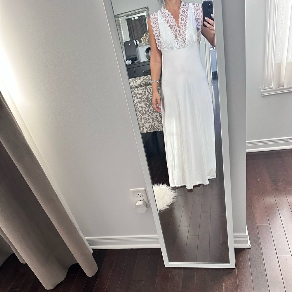 Vintage White Lace Trim Satin Nightgown